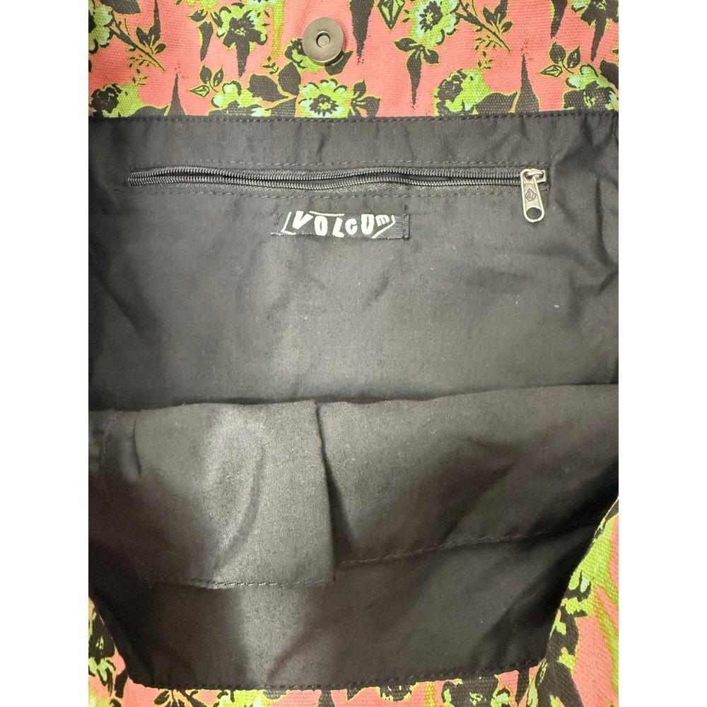 Volcom 2000s Pink Green Floral Large Tote Bag Chain Handles Hobo Beach Casual - Picture 4 of 16